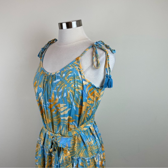 Blue Island Blue Orange Tropical Floral Maxi Bohemian Dress Women Large - Picture 3 of 8